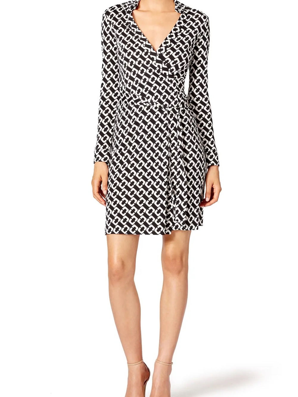 Diane Von Furstenberg Contrast Jeanne Two Dress- Black & White Geometric